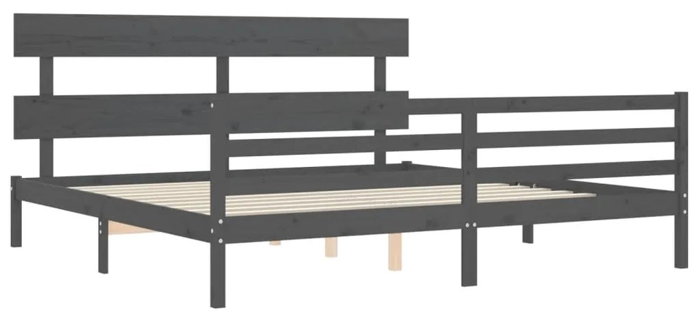 Estrutura de cama com cabeceira 200x200 cm madeira maciça cinza
