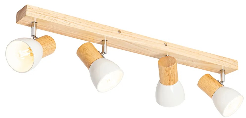 Candeeiro de teto em madeira com foco branco ajustável 4 luzes - Thorin Country / Rústico