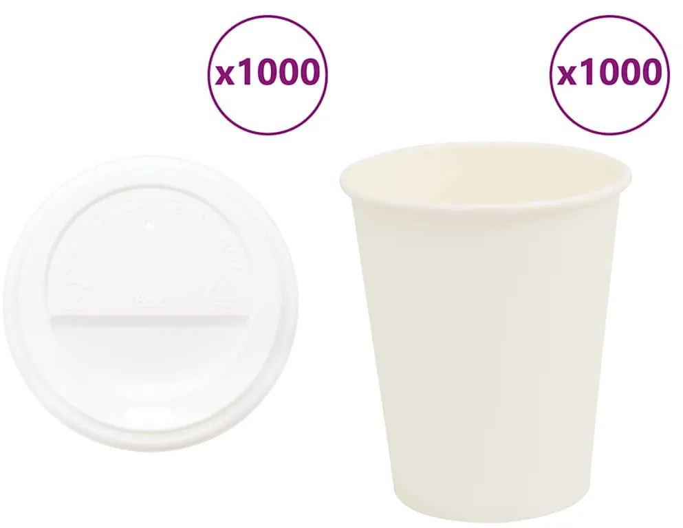 vidaXL Copos de café de papel com tampas 1000 pcs 8oz 200ml