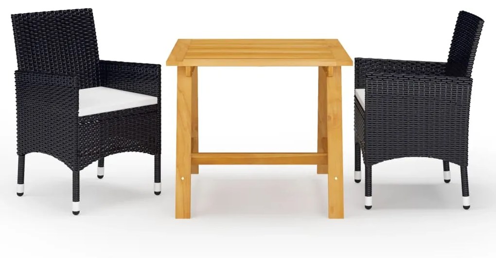 vidaXL 3 pcs conjunto de jantar para jardim preto