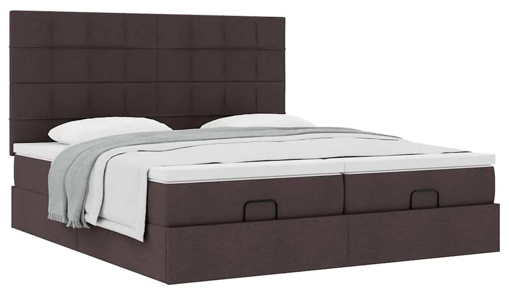 Estrutura de cama otomana com colchões tecido castanho escuro