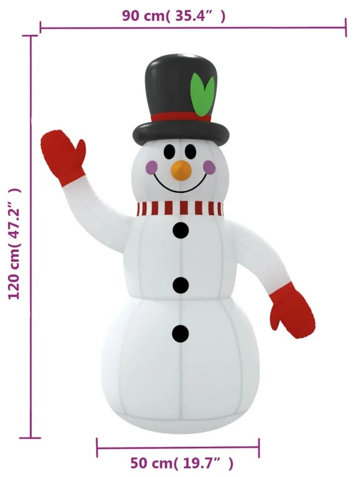 Boneco de neve insuflável com luzes LED 120 cm