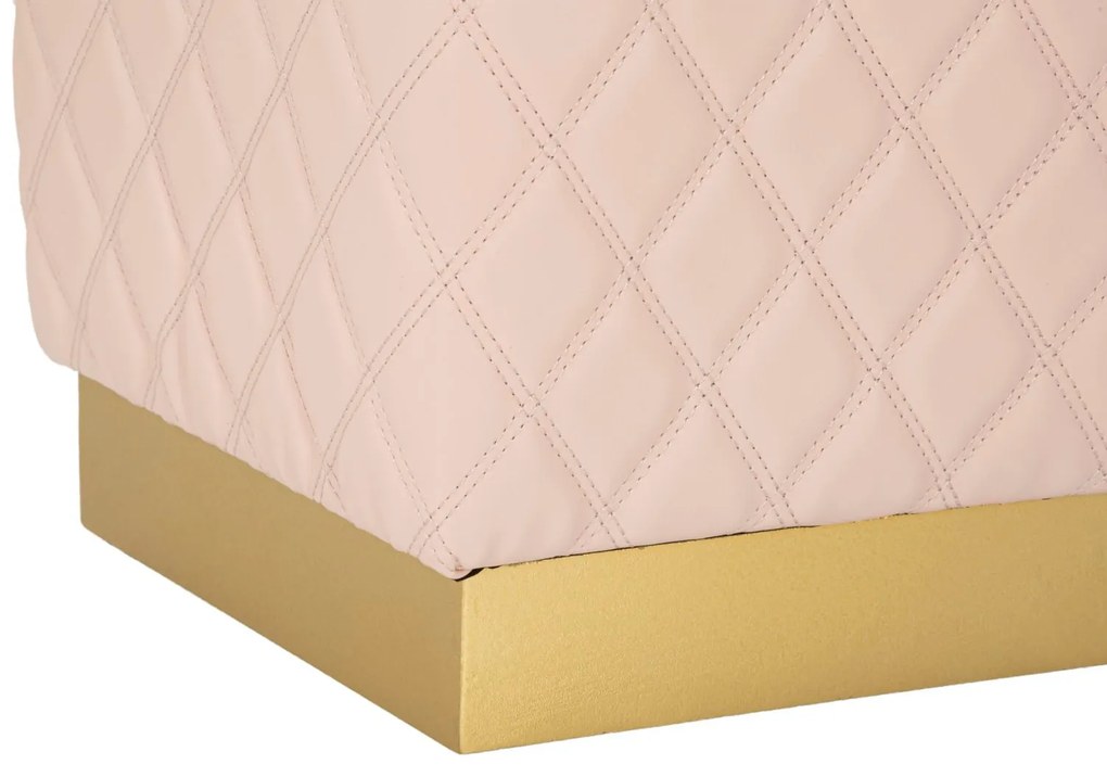 Puff Pentagonal Sharon - Couro Sintético Rosa e Base Dourada - 35 cm x