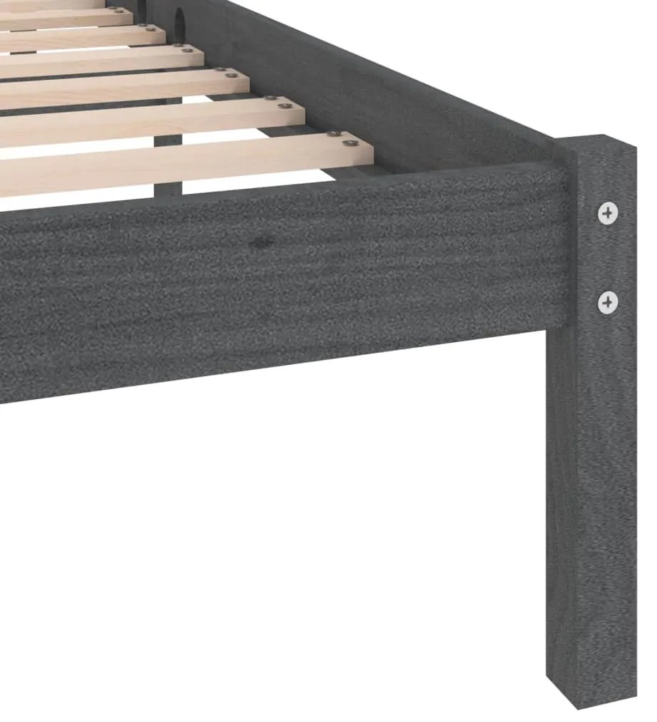 Estrutura de cama casal 135x190 cm madeira maciça cinzento