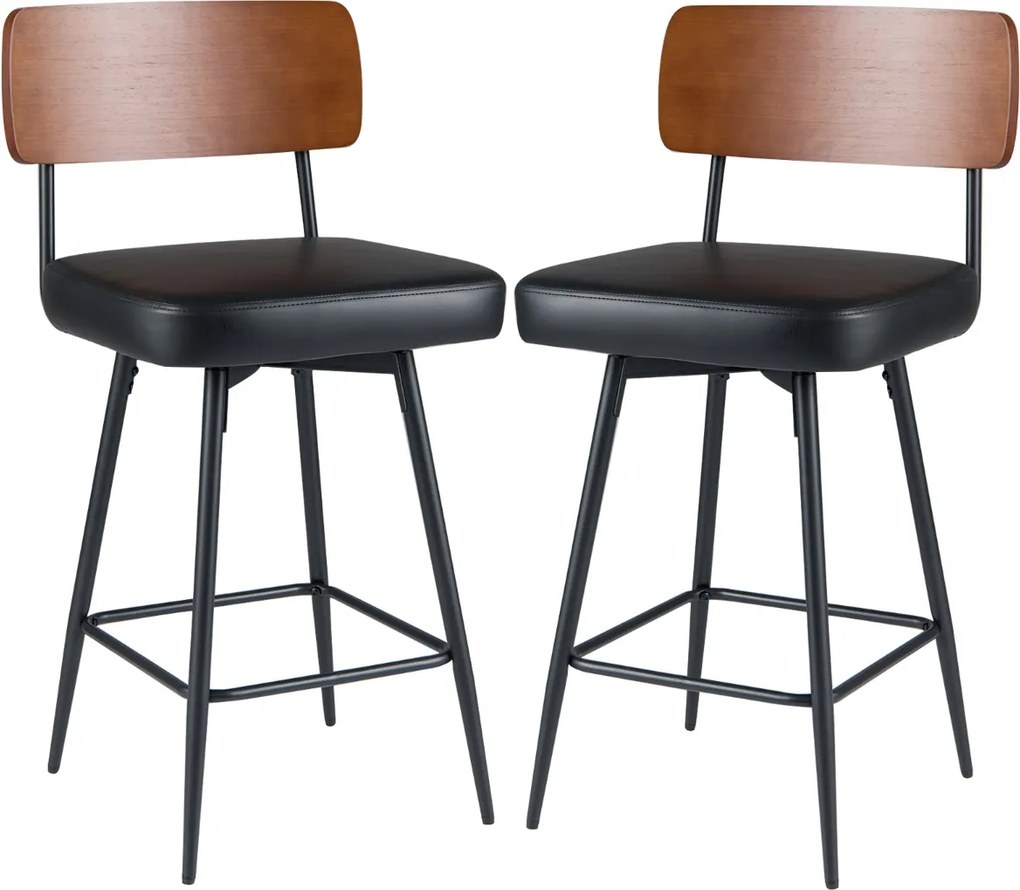 Bancos giratórios modernos para bar, almofadados, com encosto e apoio para os pés em metal, em couro sintético, para cozinha e sala de jantar, castanh