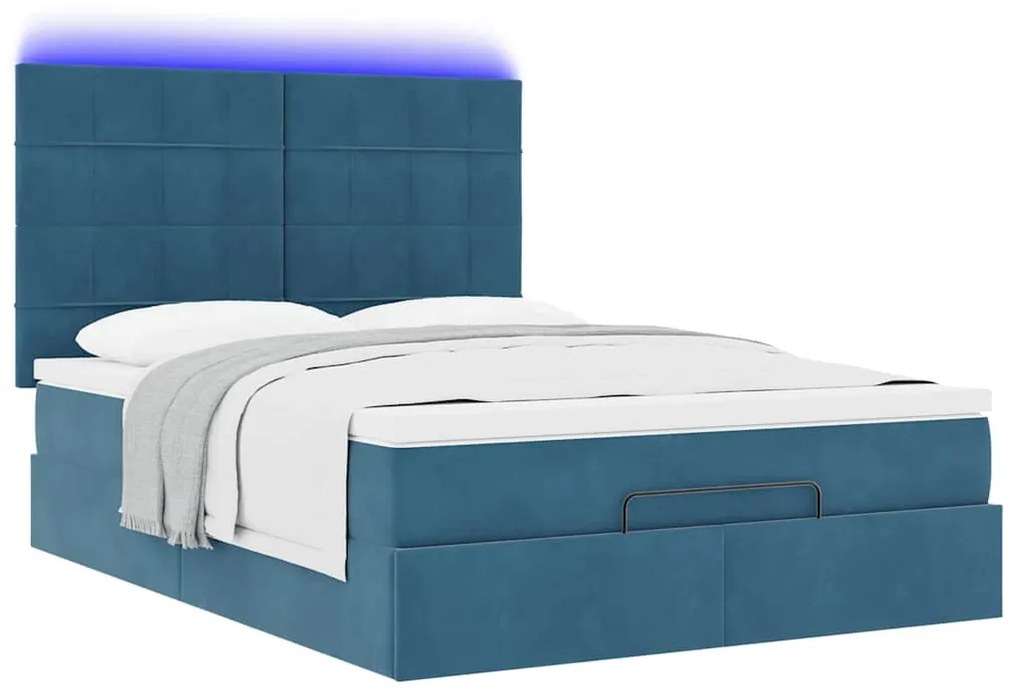 Estrutura de cama otomana colchões 140x200cm veludo azul escuro