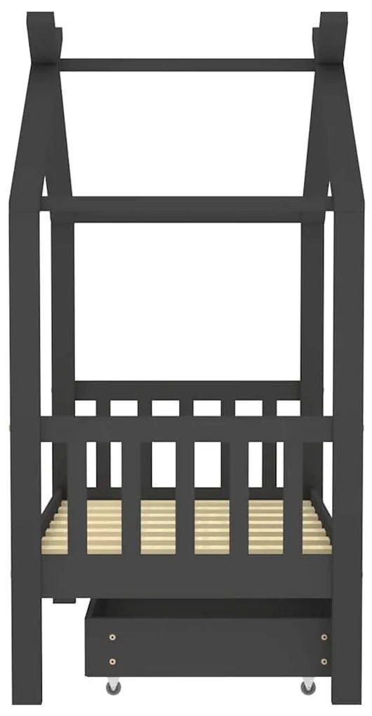 Cama de criança c/ gaveta 70x140 cm pinho maciço cinza-escuro