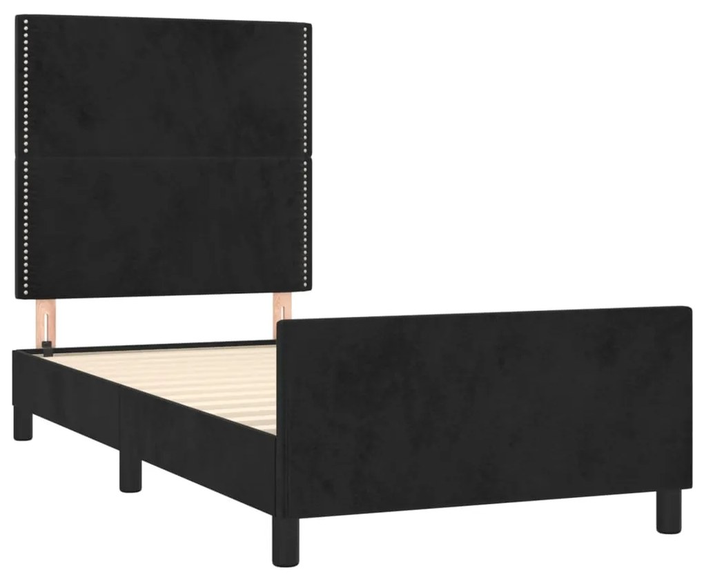 Estrutura de cama c/ cabeceira 90x190 cm veludo preto