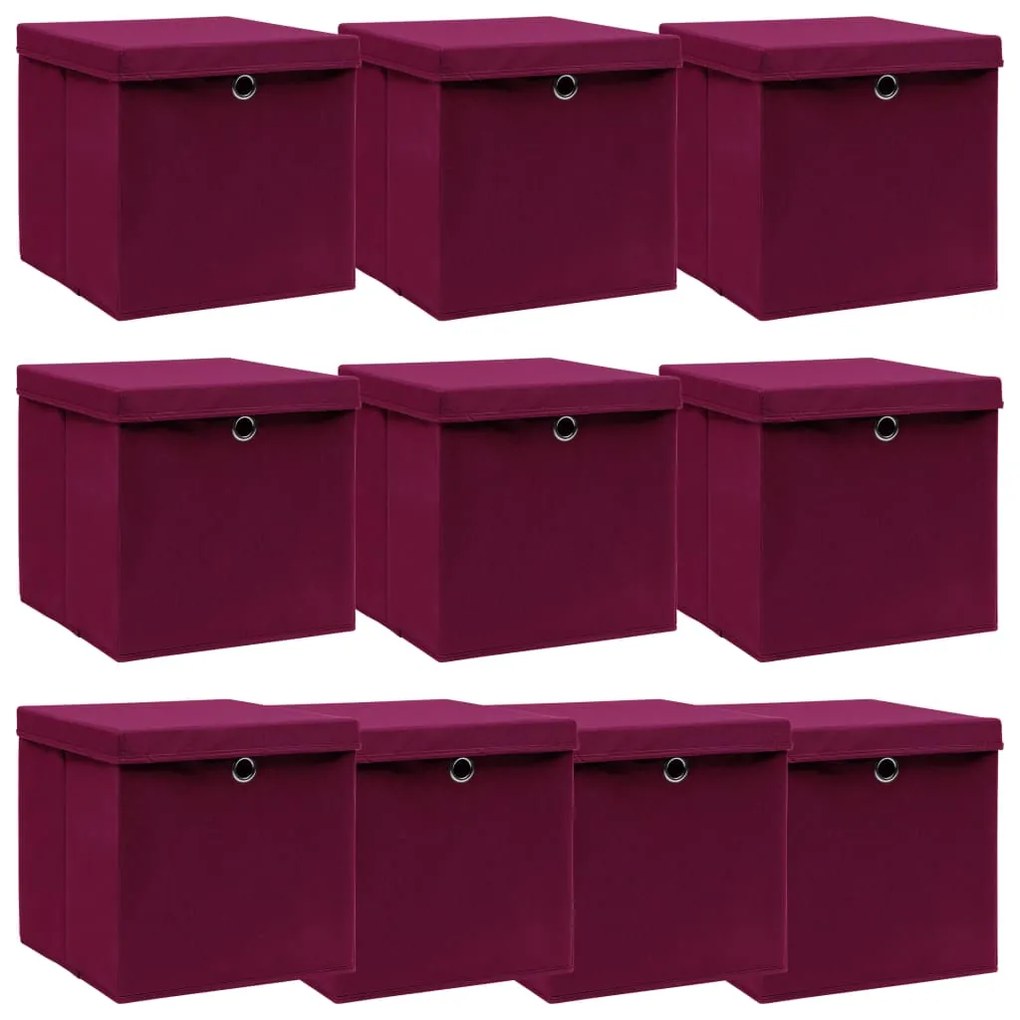Caixas arrumação + tampas 10pcs 32x32x32cm tecido vermelho esc.