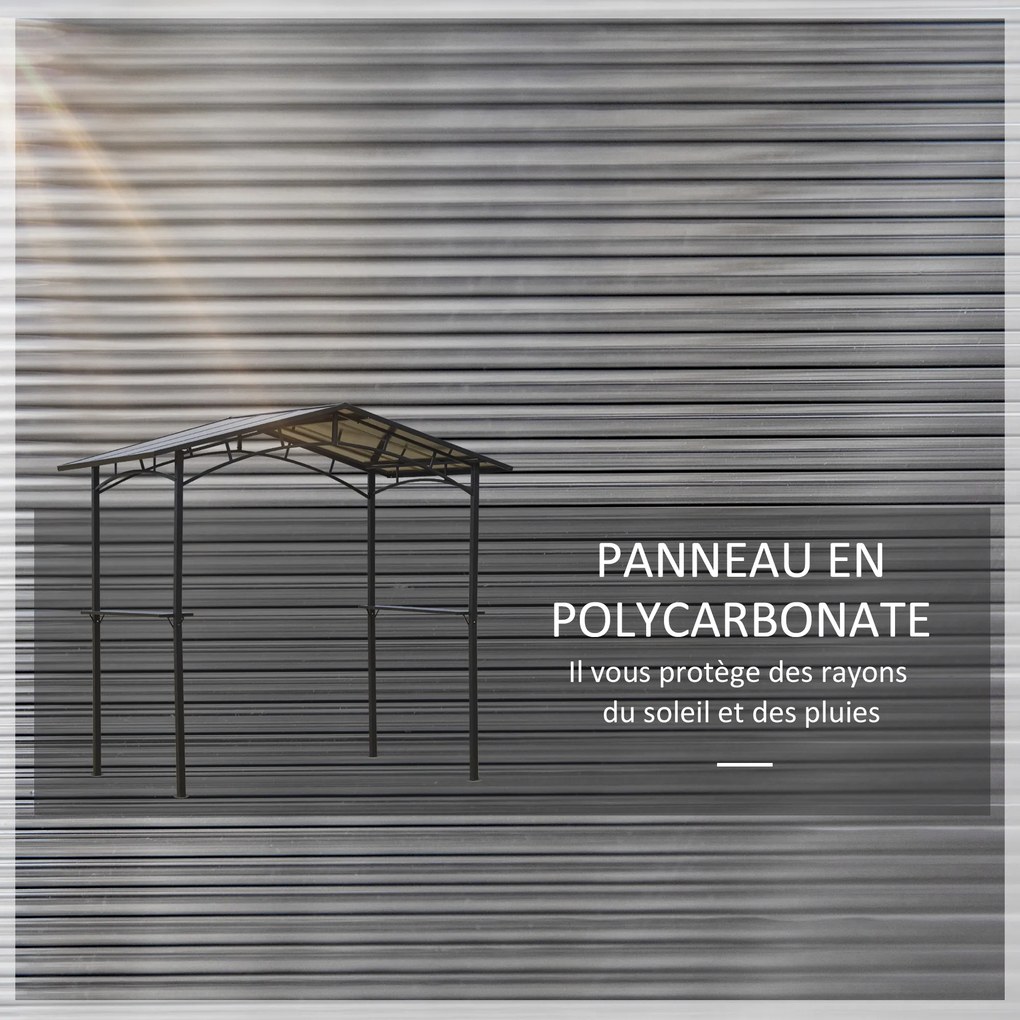 Tenda de jardim 2,5 x 1,5 m para churrasqueira (NÃO INCLUIDA) com 2 prateleiras estrutura em metal preto e cobertura em policarbonato