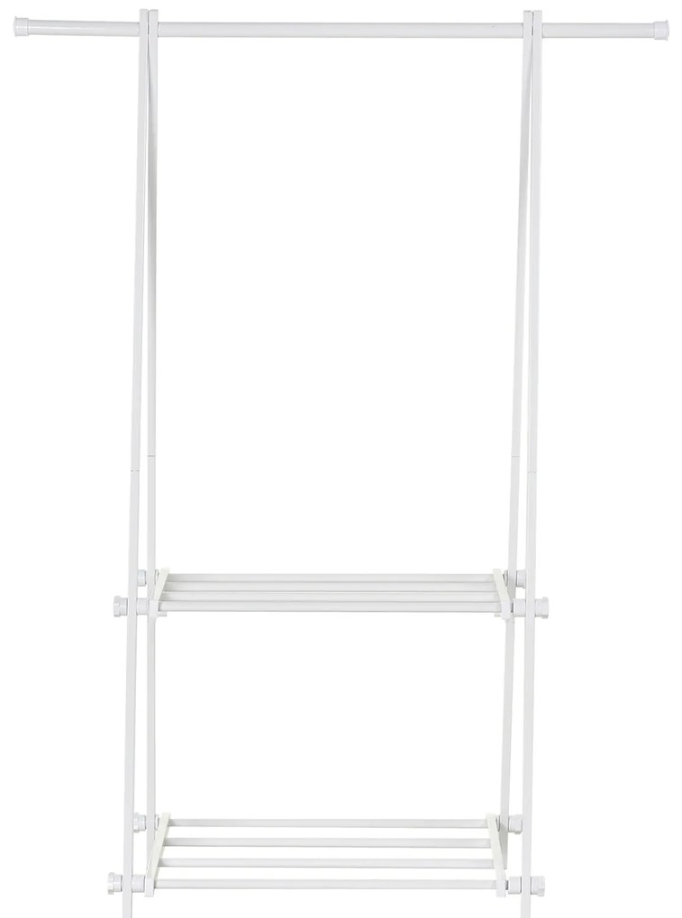 HOMCOM Suporte para Cabide Dobrável com 2 Prateleiras e 1 Barra para Pendurar Roupas para Sala Quarto Entrada 107,5x45x150 cm Branco