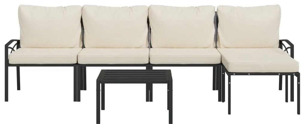 6 pcs conjunto lounge de jardim aço c/ almofadões areia