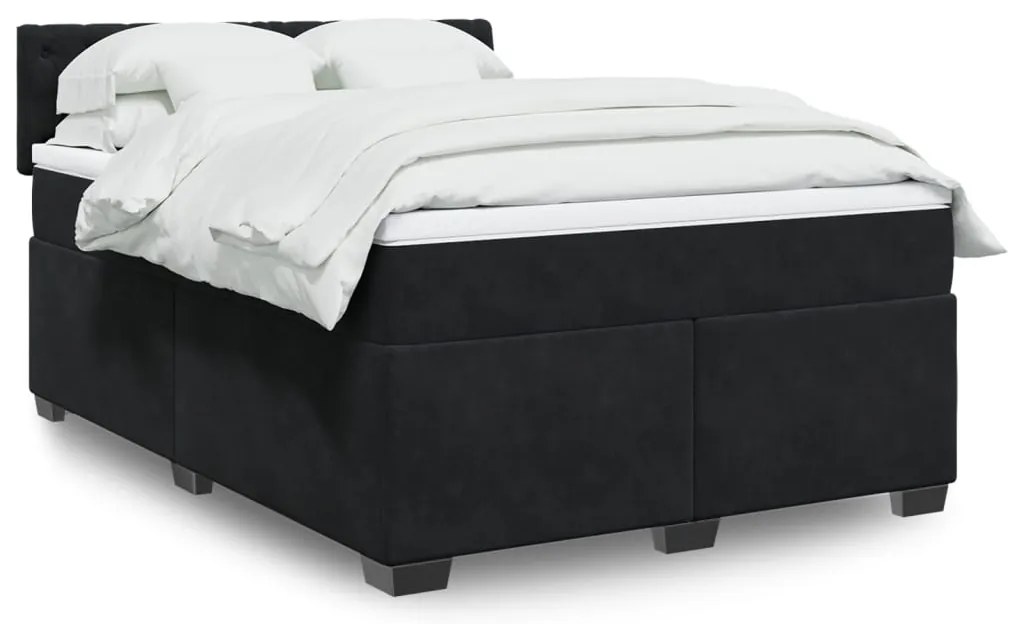 vidaXL Cama com molas/colchão 140x190 cm veludo preto