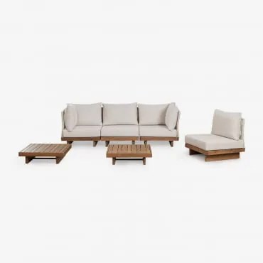 Conjunto De Jardim Dailin De Madeira De Acácia, 4 Peças, Com Sofá De Canto Modular, Mesa De Centro E Mesa Lateral Castanho Acácia - Sklum