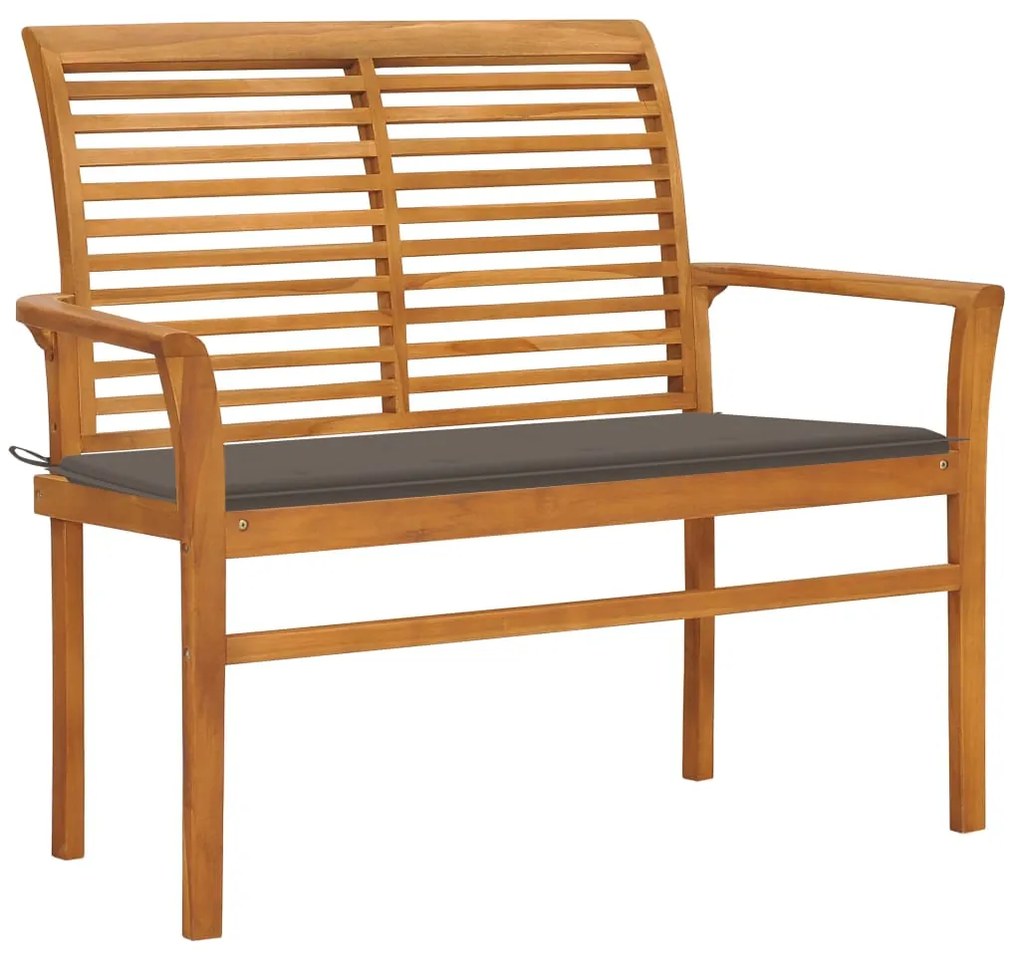 vidaXL Banco jardim c/ almofadão cinza-acastanhado 112 cm teca maciça