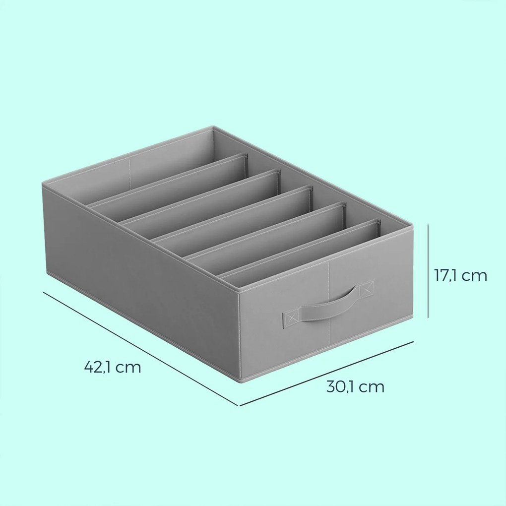 Conjunto de 4, organizadores roupa dobrável para gavetas com 6 compartimentos 42 x 30 x 17 cm cinzento