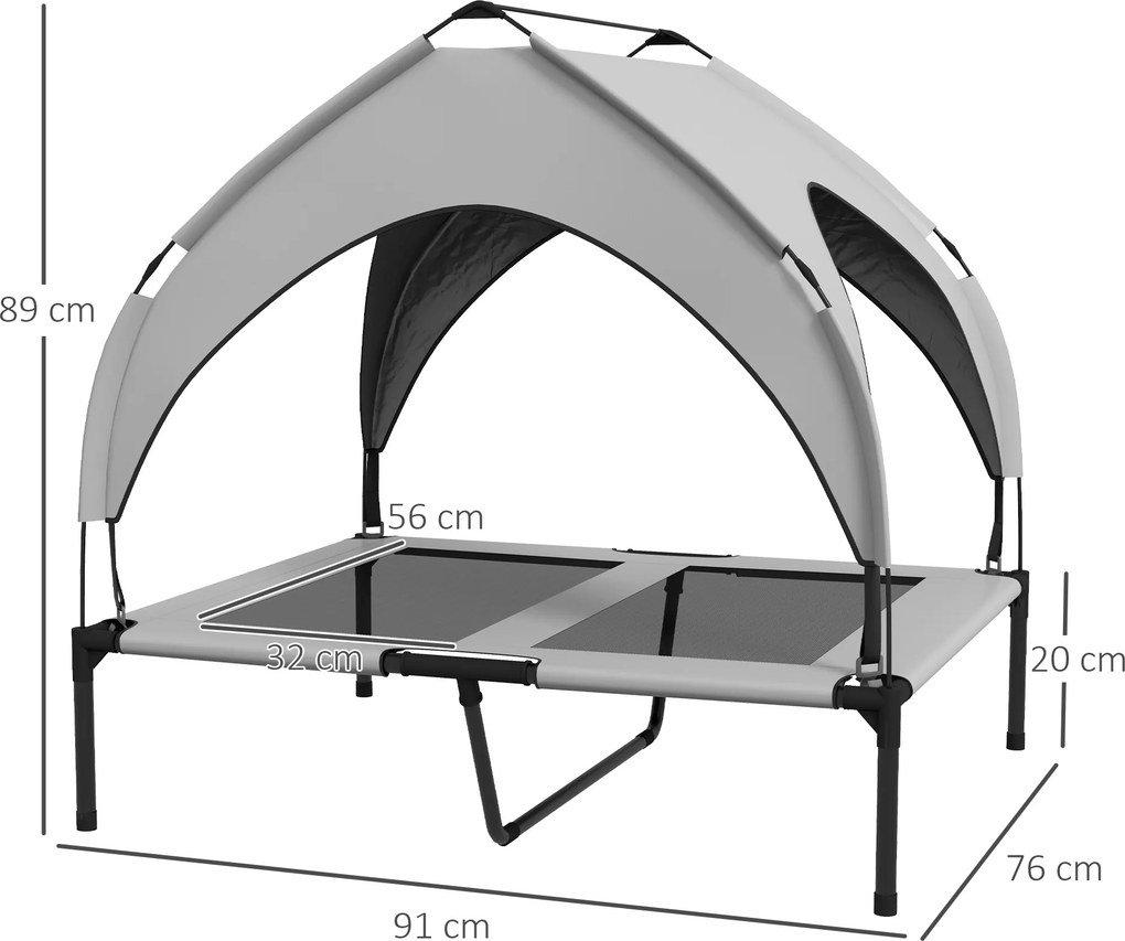 Cama para Cão e Gato, 91 x 76 x 85 cm, com Cobertura Anti-UV, Cinzenta