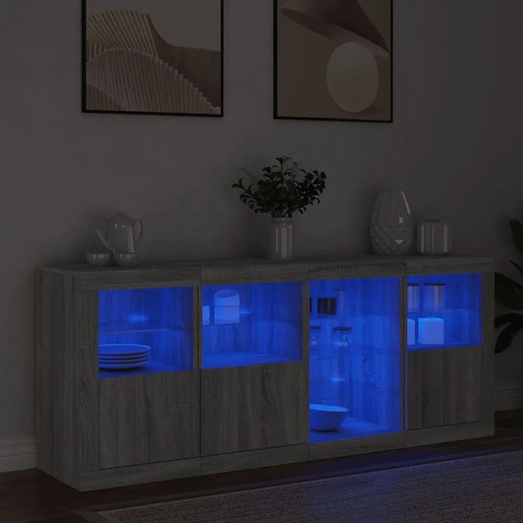 Aparador com luzes LED 164x37x67 cm cinzento sonoma