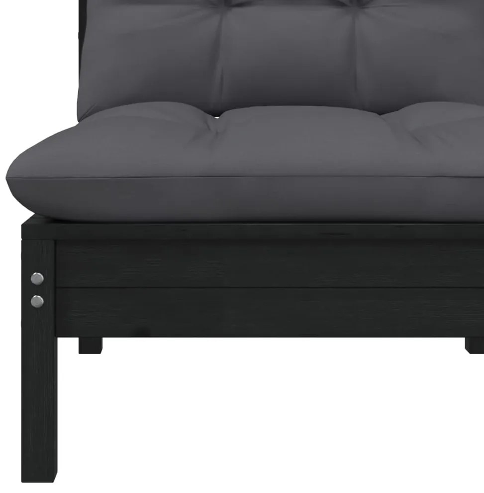 3 pcs conjunto lounge jardim c/ almofadões pinho maciço preto