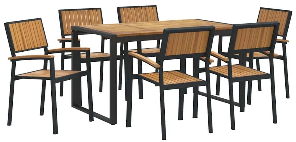 Conjunto de Jantar de 7 Peças em Madeira Sólida de Acácia e Metal