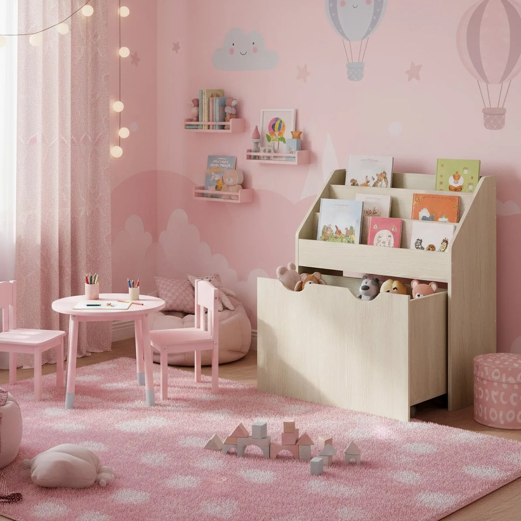 Estante infantil, estante para brinquedos com 3 níveis com rodas 29,5 x 62,5 x 70,2 cm bege aveia