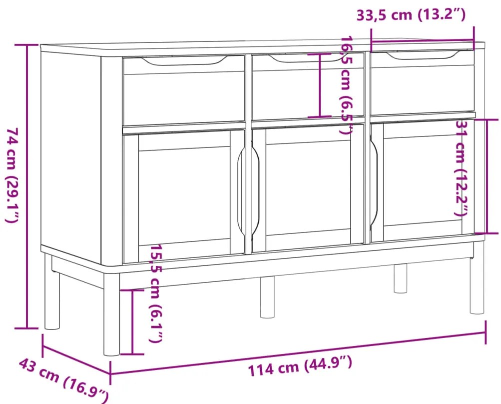 Aparador FLORO 114x43x74 cm pinho maciço branco
