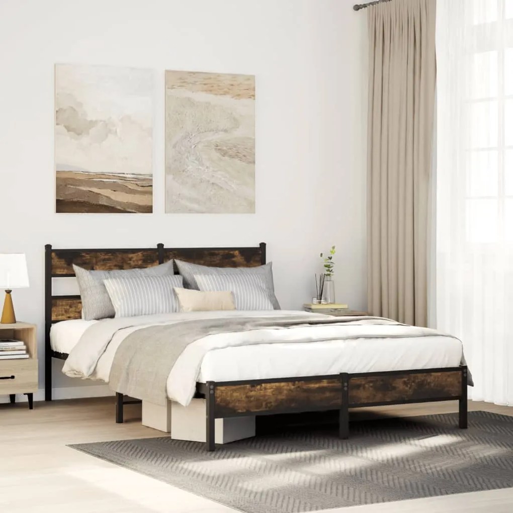 vidaXL Estrutura cama s/ colchão derivados de madeira carvalho fumado