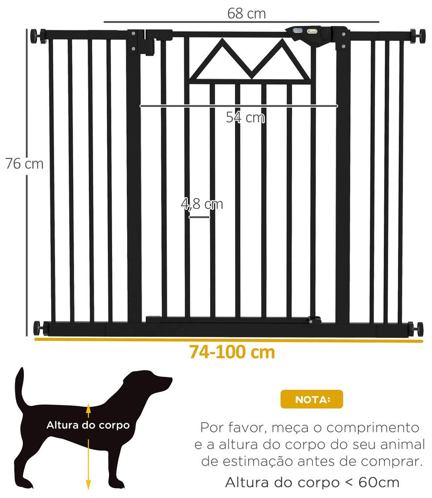 Barreira de Segurança Extensível para Animais de Estimação com Fecho Automático e Sistema de Duplo Bloqueio 74-100x76 cm Preto