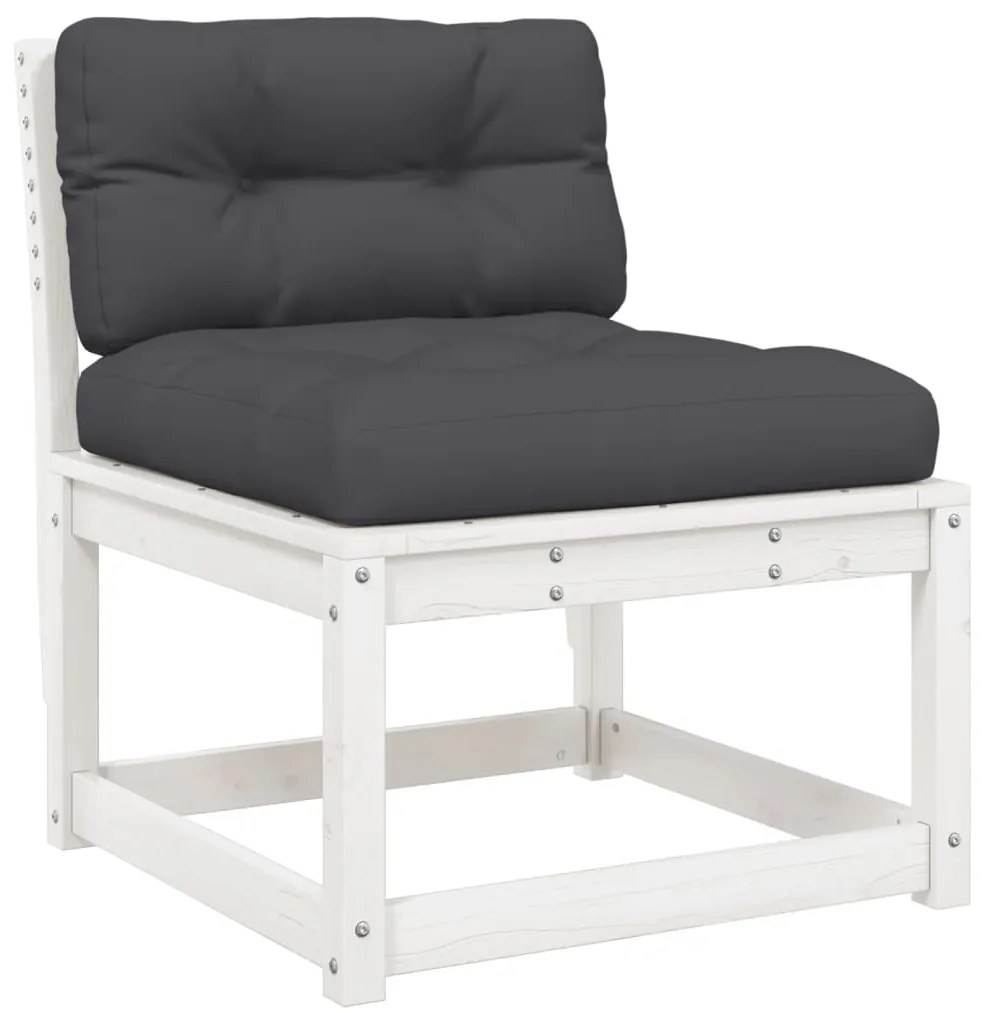7 pcs conj. lounge de jardim c/ almofadões pinho maciço branco