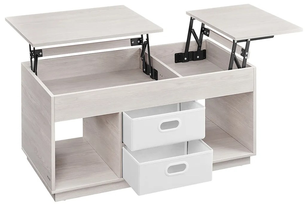 Mesa de centro com 2 gavetas e compartimentos 50 x 100 x 48 cm/62,3 cm bege