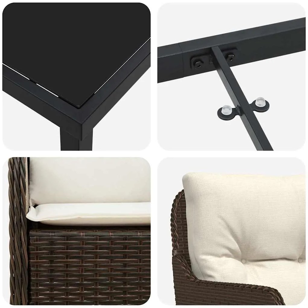 Conjunto de Jantar de Jardim de 3 Peças com Almofadas Castanho Vime Po