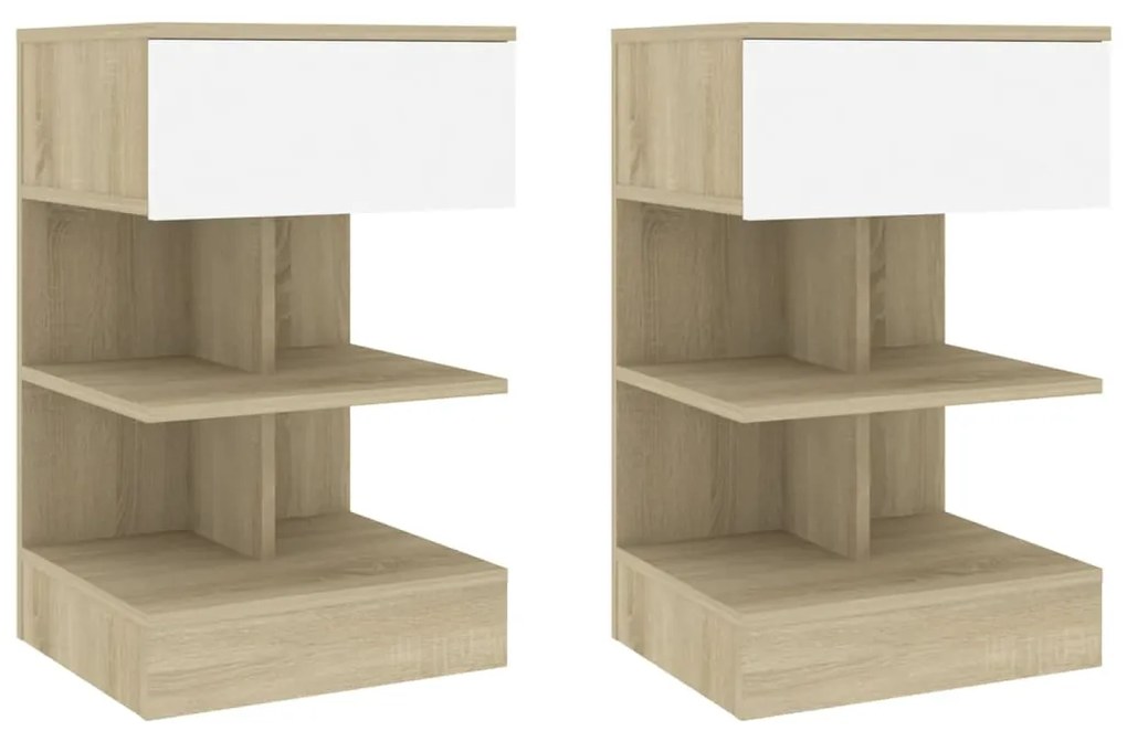 vidaXL Mesas de cabeceira 2 pcs 40x35x65 cm branco/carvalho sonoma