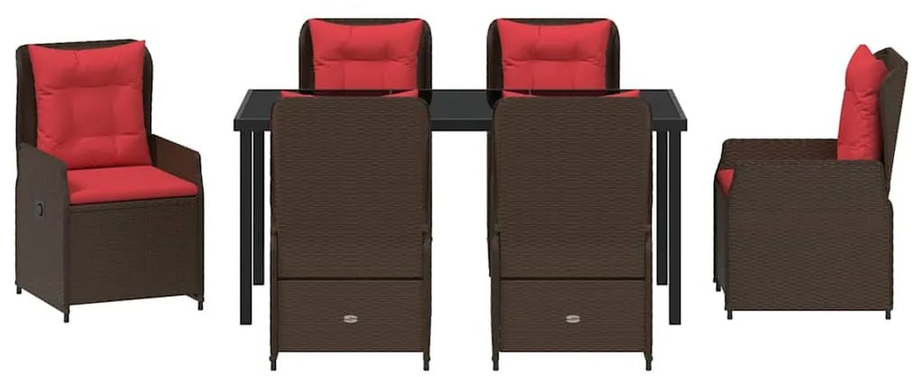 Conjunto de Jantar para Jardim 7 Peças em Rattan Castanho
