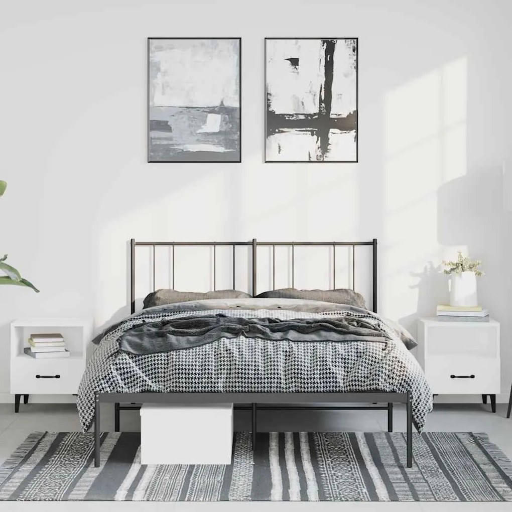 Estrutura de cama em metal com cabeceira 150x200 cm preto