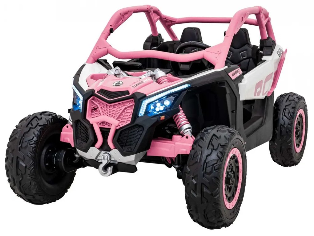 Carro elétrico para Crianças 24V 4x200W 2 Lugares, Buggy Can-Am Maverick Turbo RR Rodas de EVA, Assento de couro Rosa