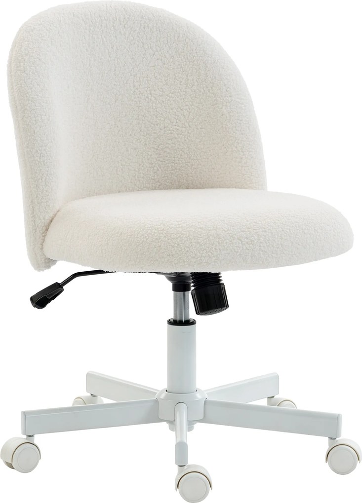 Cadeira de escritório ergonómica, reclinável em tecido bouclé sem braços, altura ajustável, creme
