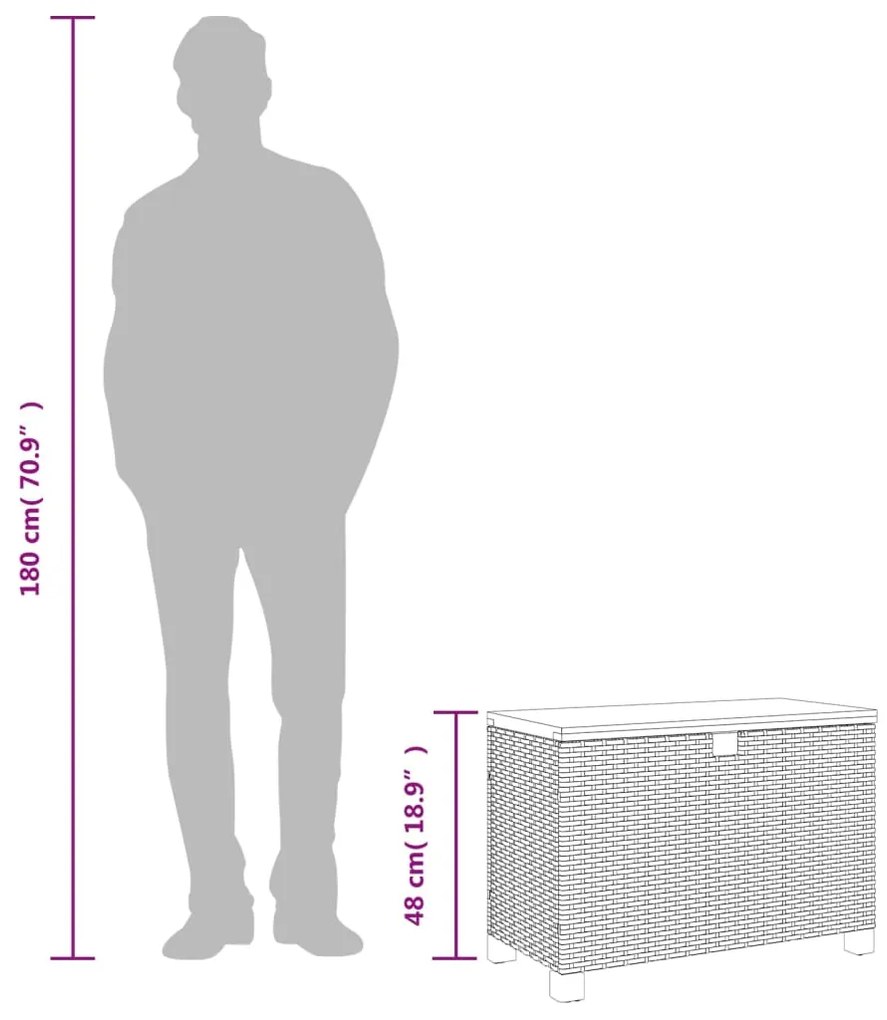 Caixa arrumação jardim 80x40x48 cm vime PE/acácia maciça cinza