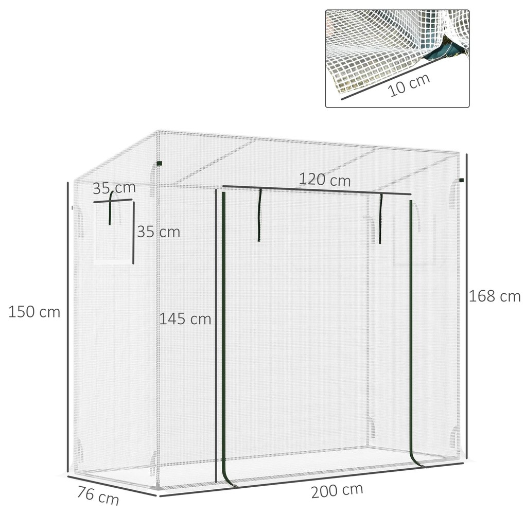 Estufa de Jardim Pequena Estufa de Exterior com Janelas e Estrutura de Aço Estufa de Cultivo 200x76x168 cm Branco