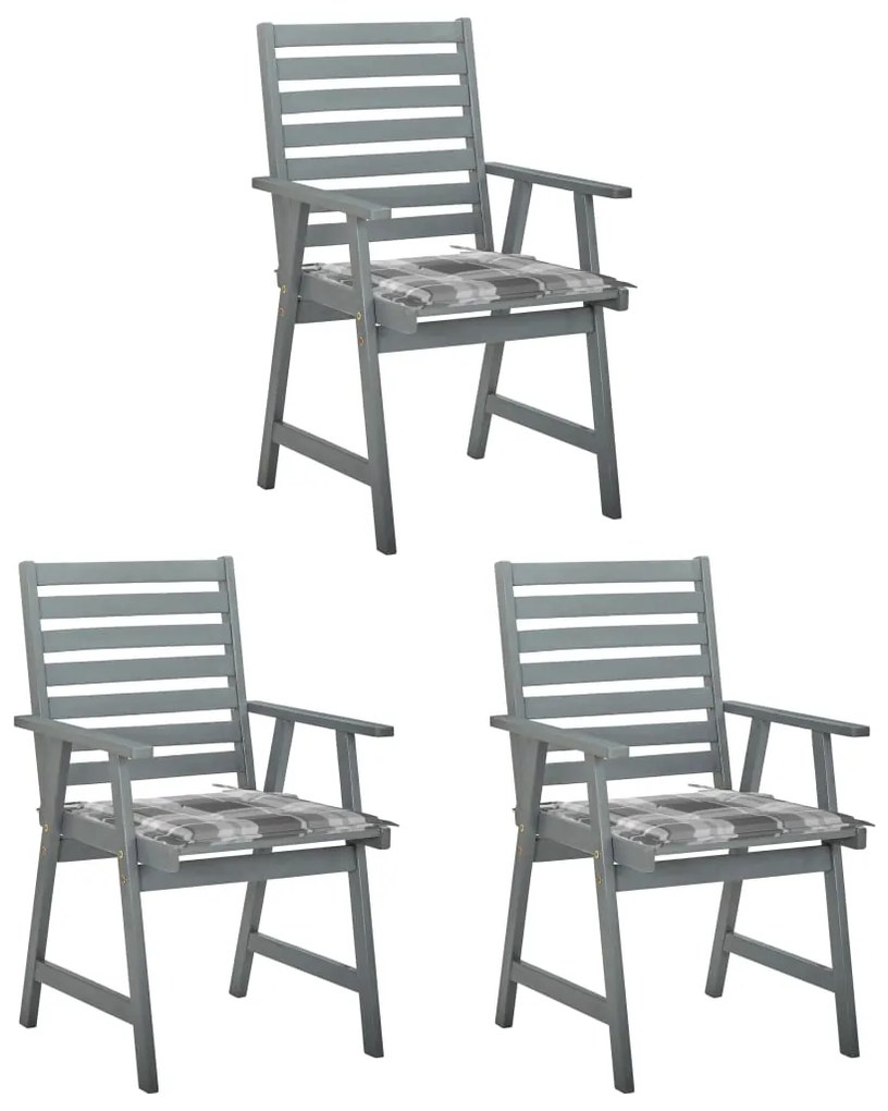 Cadeiras de jantar p/ jardim 3 pcs c/ almofadões acácia maciça