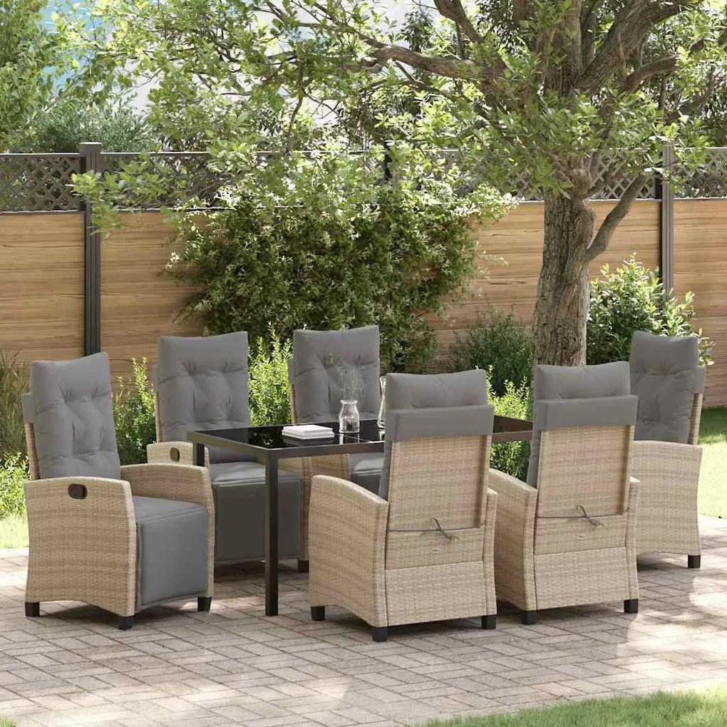 vidaXL Conjunto de Jantar de Jardim com 7 Peças em Rattan Poliéster Bege