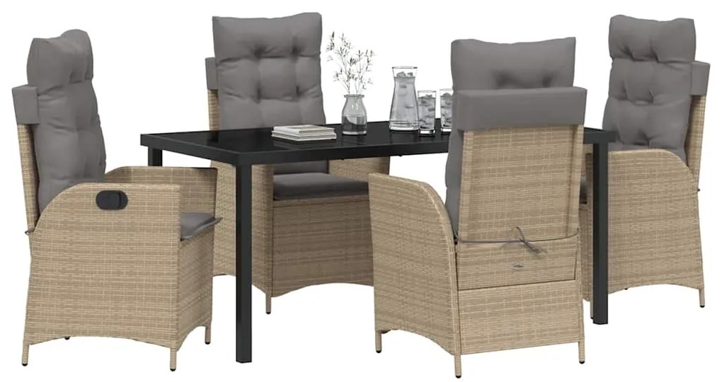conjunto de jantar de jardim de 5 peças com almofadas bege em rattan d