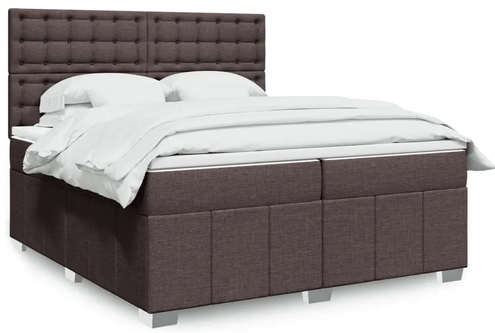 Cama com molas/colchão 200x200 cm tecido castanho-escuro