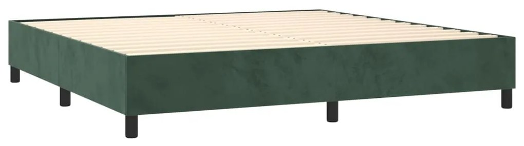 Cama box spring c/ colchão/LED 200x200 cm veludo verde-escuro