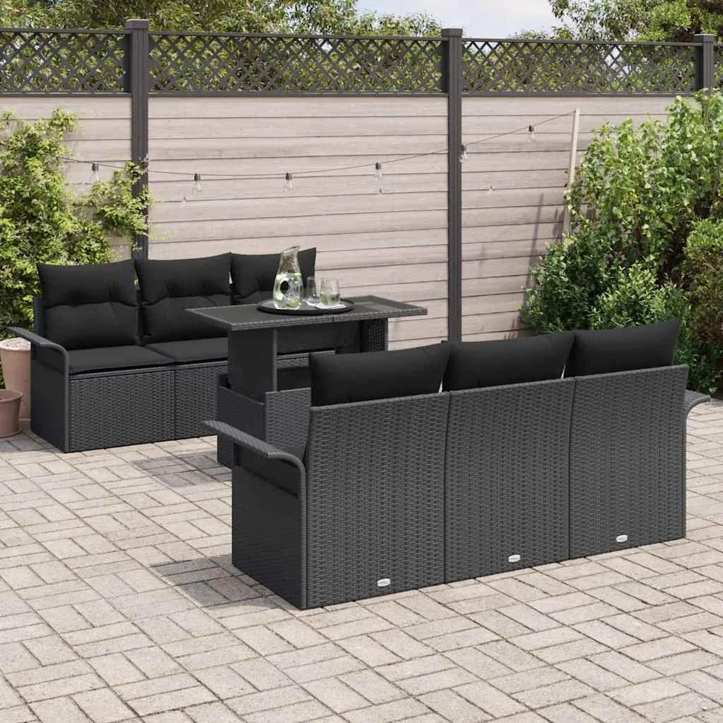 Conjunto de Sofás de Jardim vidaXL de 7 Peças com Almofadas Pretas de