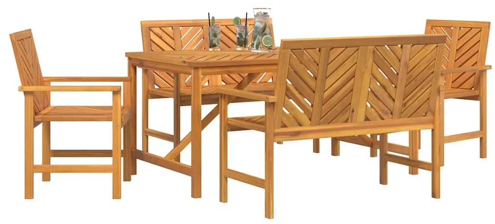 Conjunto de 5 Peças para Jantar em Jardim Madeira Maciça Acácia