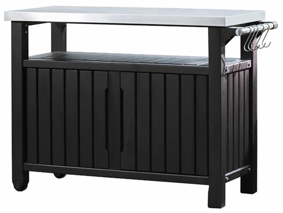 404249 Keter Mesa de jardim multifuncional para BBQ Unity XL aspeto madeira