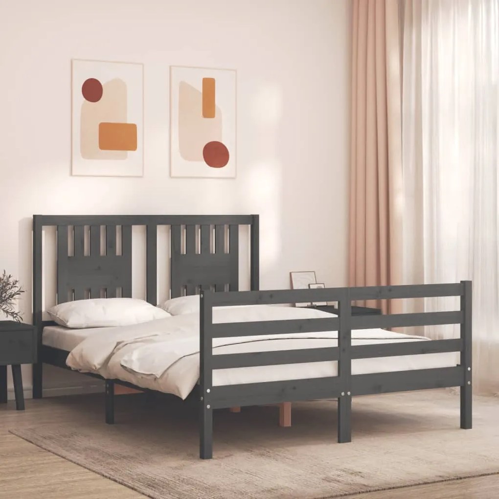 Estrutura de cama com cabeceira 140x190 cm madeira maciça cinza