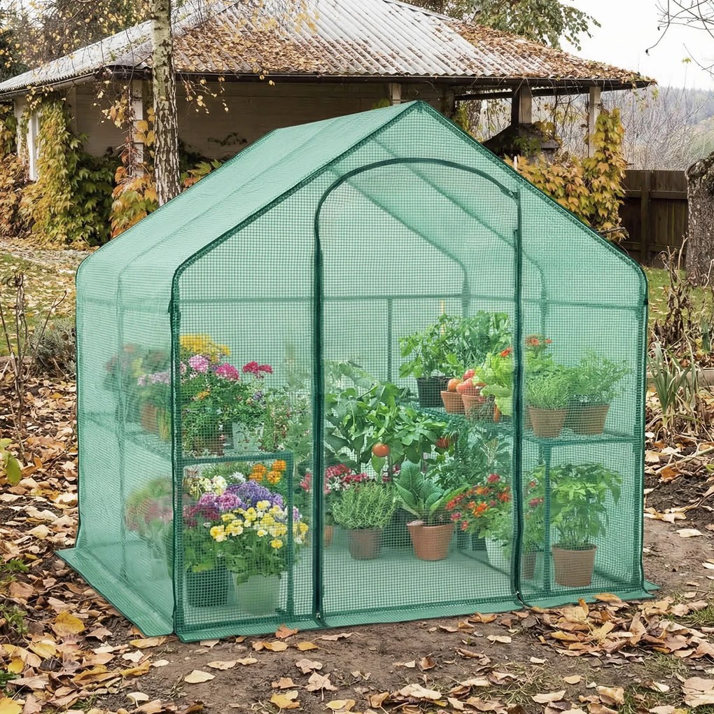 Estufa de jardim em forma de túnel 180 x 100 x 168 cm, impermeável, com porta enrolável e janela coberta em PE, Estrutura metálica para terraço, horta