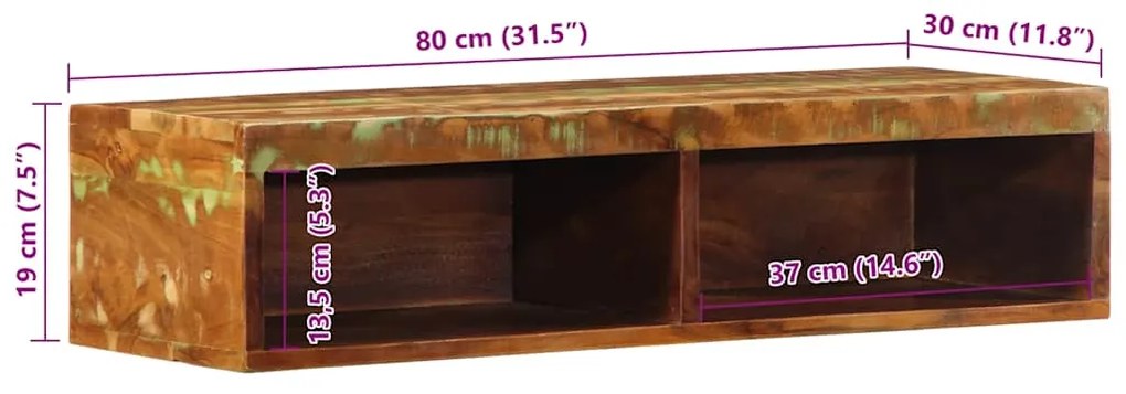 Armário de TV para parede 80x30x19 cm madeira acácia maciça