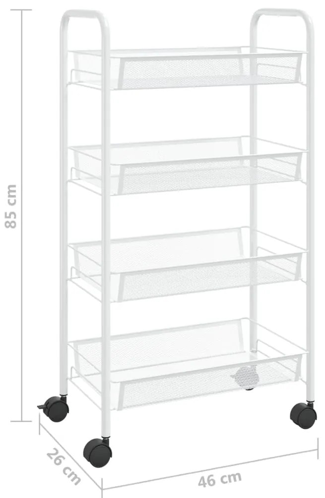 Carrinho de cozinha com 4 prateleiras ferro 46x26x85 cm branco